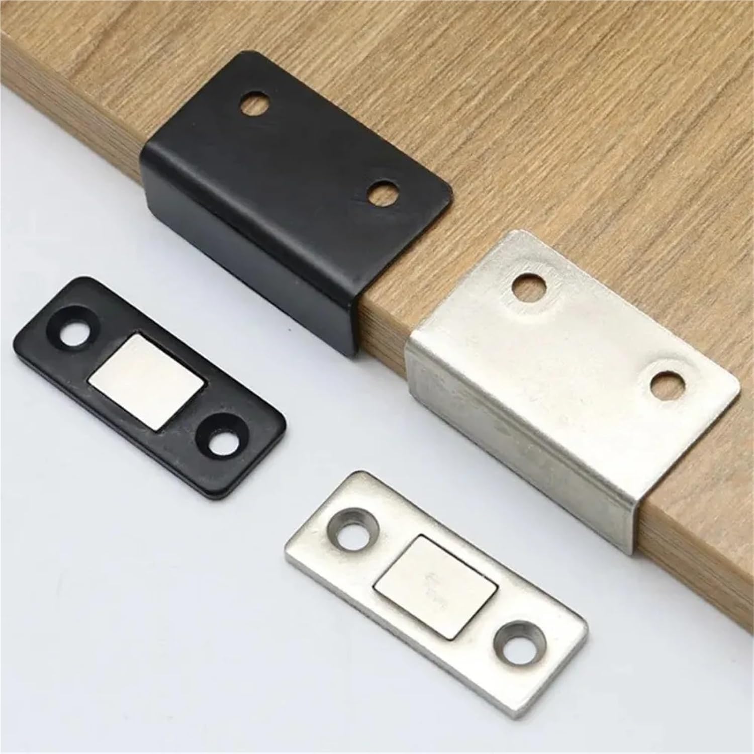 10-1PCS L-Shaped Magnetic Door Closer Self-Adhesive Invisible Cabinet Door Suction Wardrobe Magnetic Strip Patch Stopper(Black 10pcs)