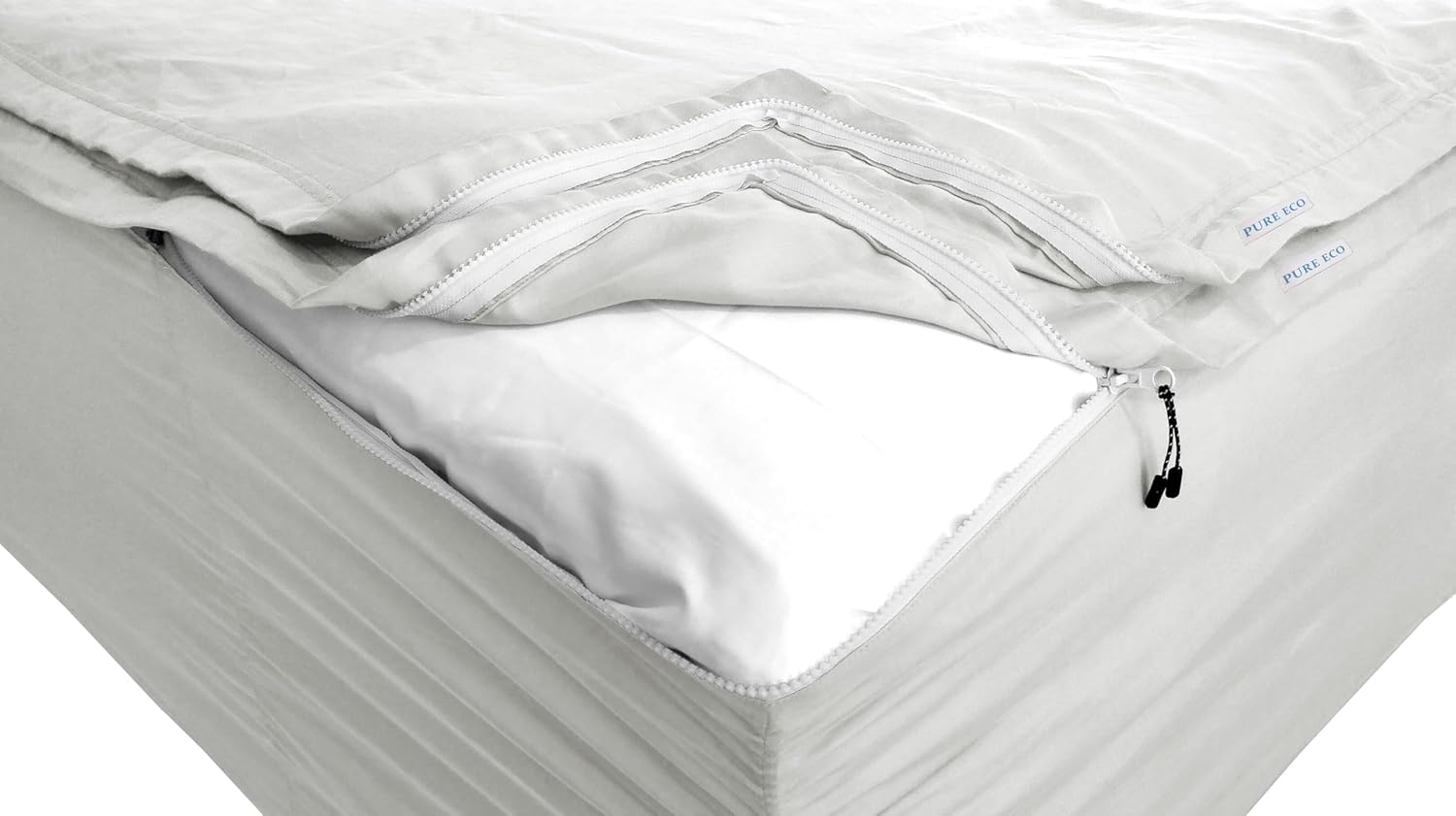 Zipper Fitted Sheet - Includes 1 Fitted Sheet Base & 2 Zip-On Sheets - Upto 16' in. Deep Pockets Queen Size Zipper Fitted Sheet - Easy to Change, Sateen Cotton 600 TC Fitted Sheet - White