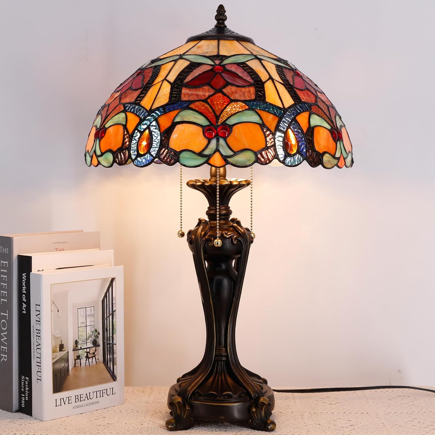 Large Tiffany Lamp Shade Replacement Only 16Inch Stained Glass Lampshade Fit For Table Lamps FLoor Lamp Ceiling Fixture Pendant Hanging Light Home Office Decoration (Orange Yello)