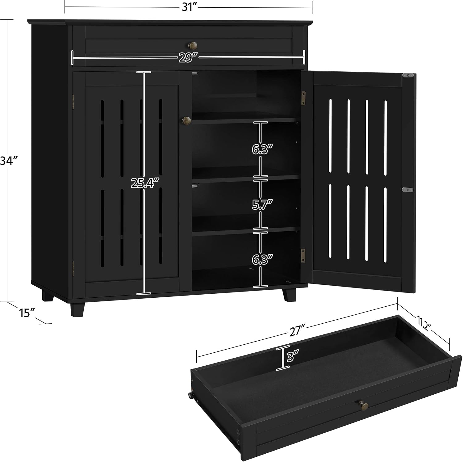 Yaheetech Coffee Bar Cabinet, Bathroom Cabinet with 1 Drawer & Adjustable Shelf, Kitchen Buffet Storage Cabinet for Home Office, Black