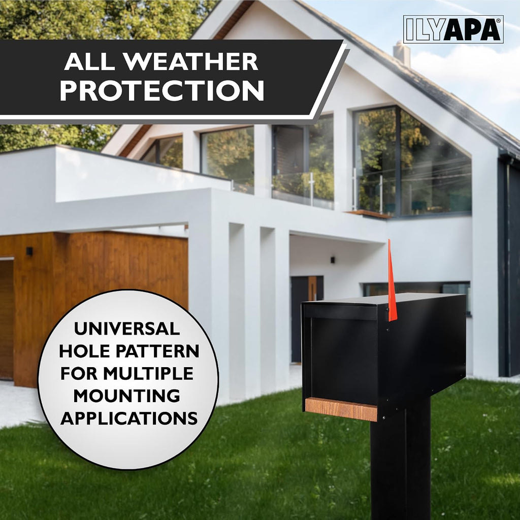 Ilyapa Black Modern Mailbox Post Mount - Mailboxes for Outside - Metal with Printed Ash Wood Grain Trim - Powder Coated Steel - All Weather Resistant