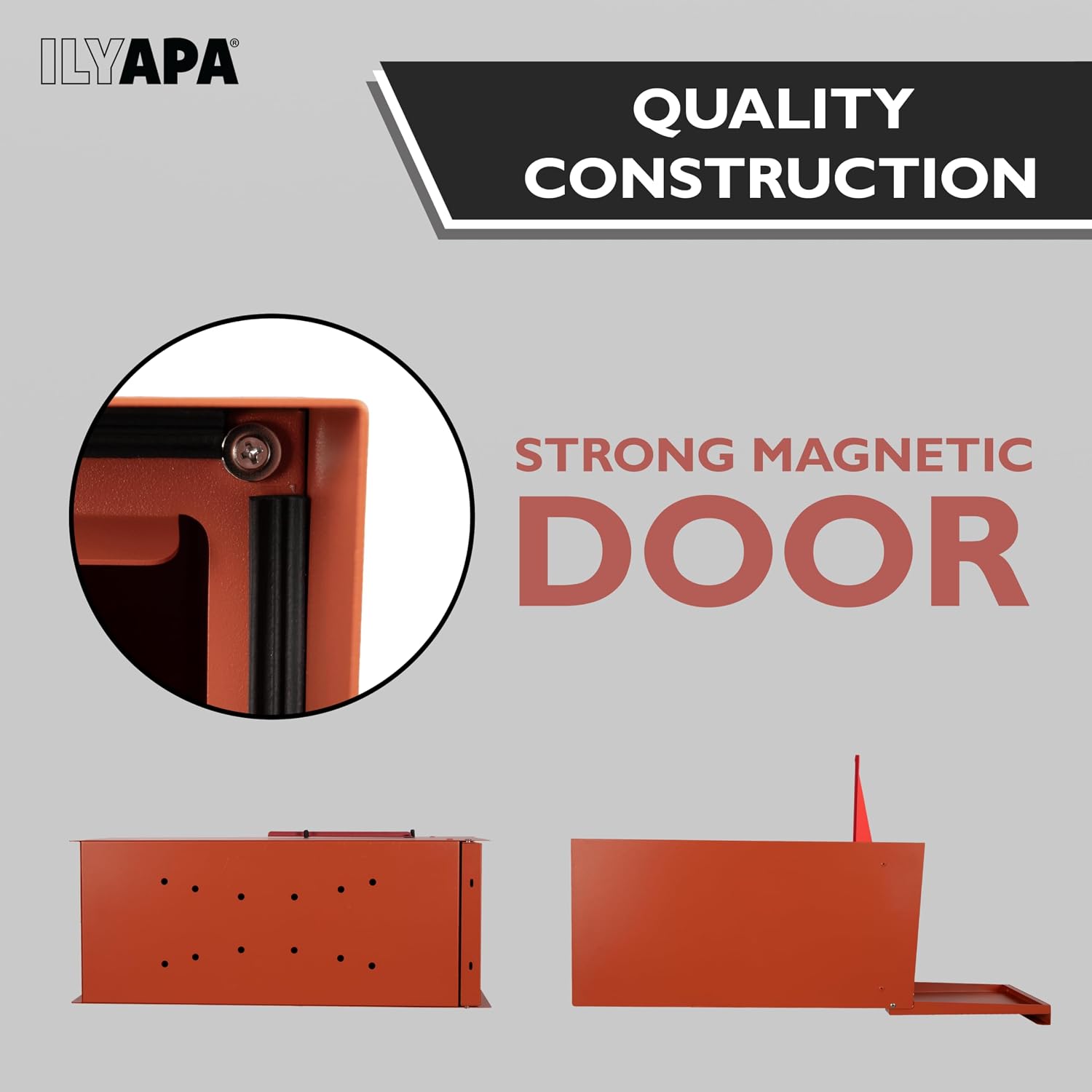Ilyapa Modern Mailbox for Outside Post Mount - Terracotta Heavy Duty Powder Coated Metal Mailbox, Waterproof Letter Box for Parcels