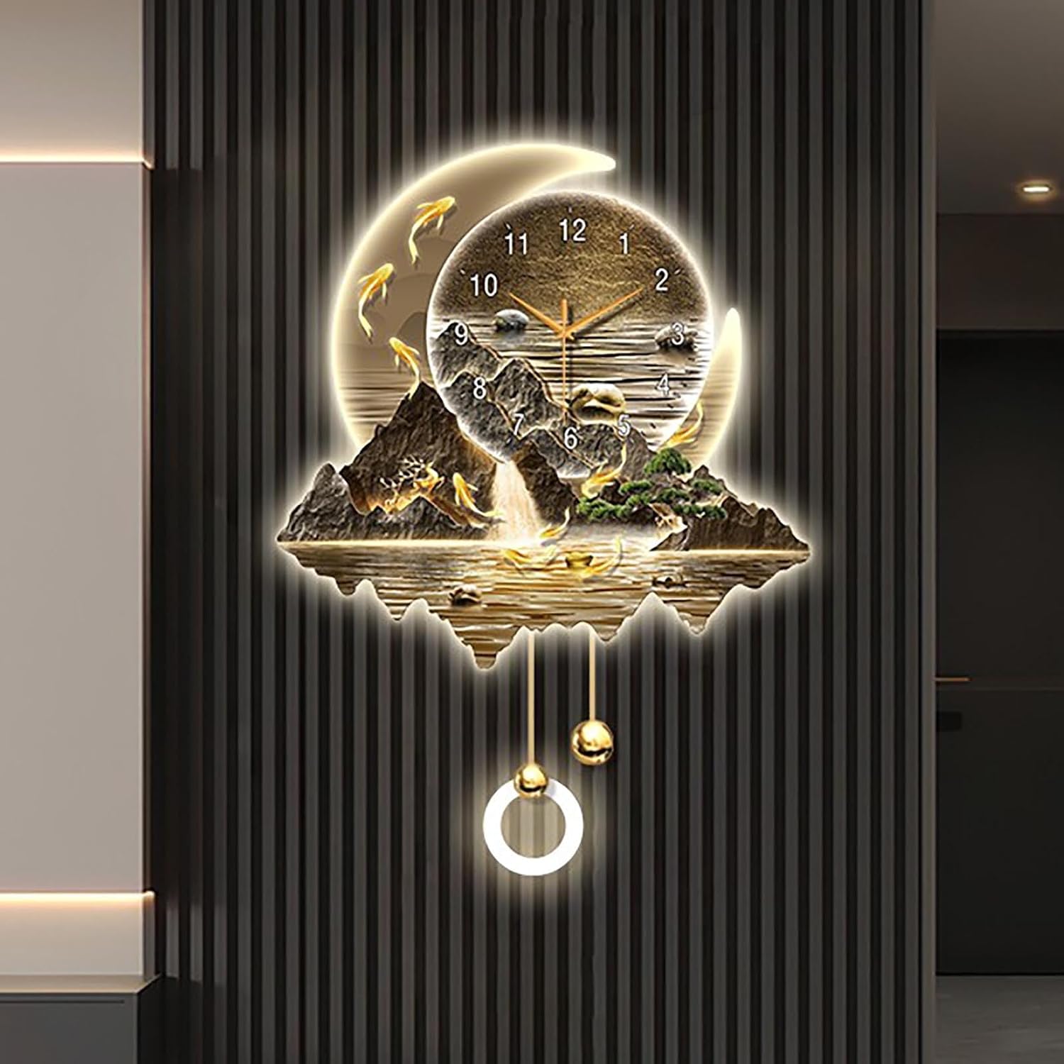 Modern Home Decorative Wall Clock Art Decorations lamp,Plug-in Power Supply 3D Relief LED Decorative Painting,Home Decoration,for Bedroom, Living Room, Kitchen(B,40 * 60cm/15.7 * 23.6in)