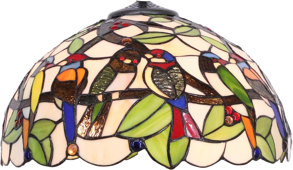 Large Tiffany Lamp Shade Replacement Only 16Inch Stained Glass Lampshade Fit For Table Lamps FLoor Lamp Ceiling Fixture Pendant Hanging Light Home Office Decoration (Double Birds Amber)