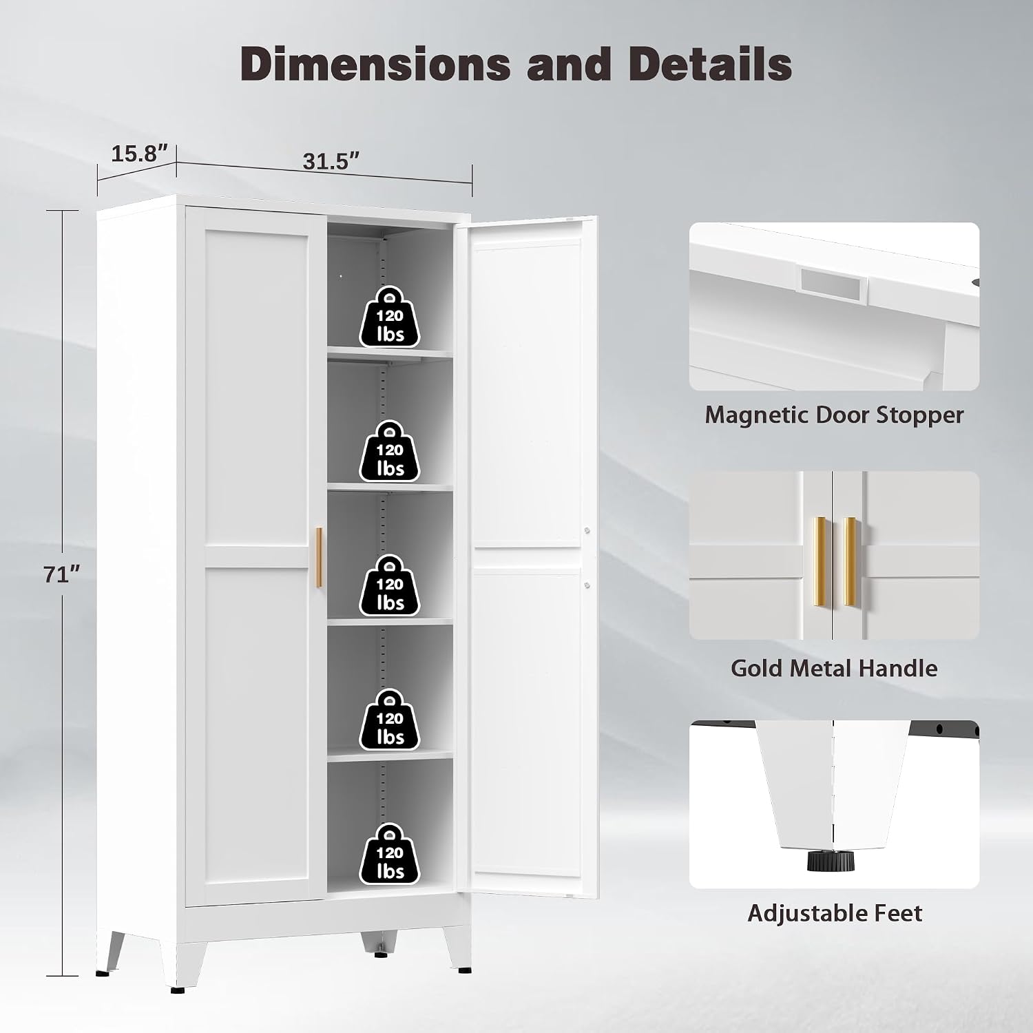 71' Tall Metal Kitchen Pantry Cabinet, Kitchen Storage Cabinets, Steel Cupboard with 2Doors and 4 Adjustable Shelves for Dining Room, Bathroom, Living Room