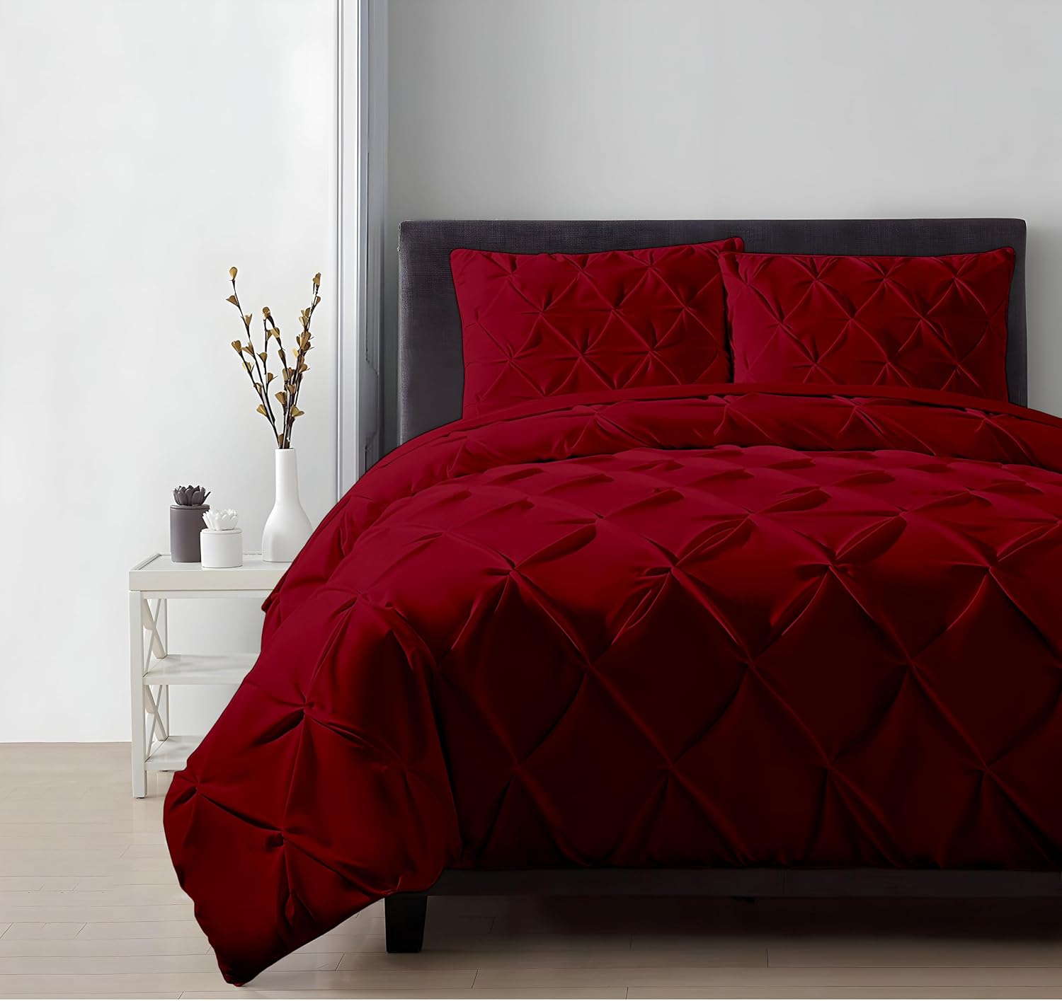 Pinch Duvet Cover Set Oversized Queen Size 1 Duvet Cover with 2 Pillow Shams 3-Pc Comforter Cover with Zipper Closure & Corner Tie 100% Egyptian Cotton Cover (98x98 Inch, Burgundy)