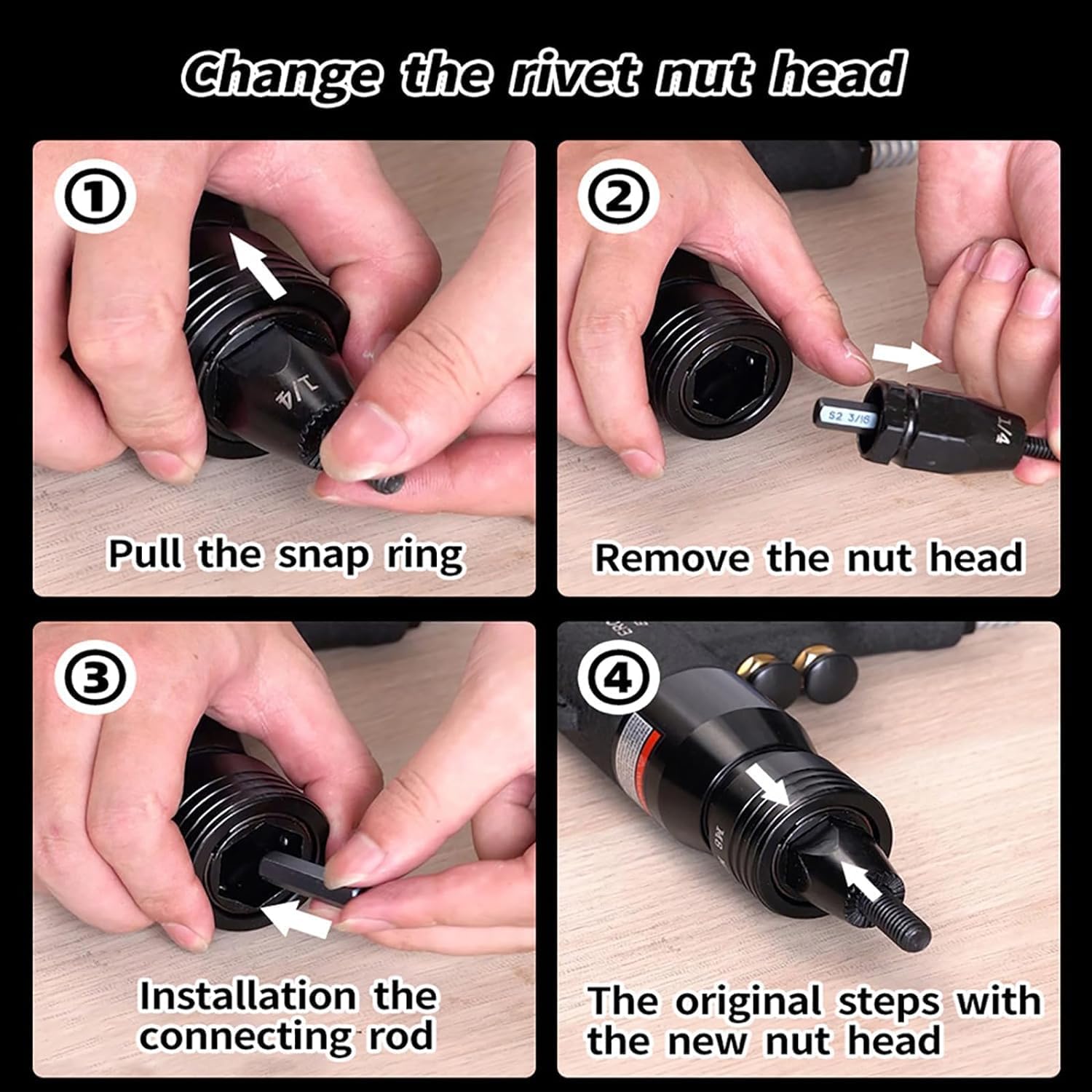 KEULEN Pneumatic Rivet Gun, Blind Riveting Gun Flat Nuts Riveter Rivnut Tool Kit, Self-Locking Function, Ajustable Speed, for Pull Nuts