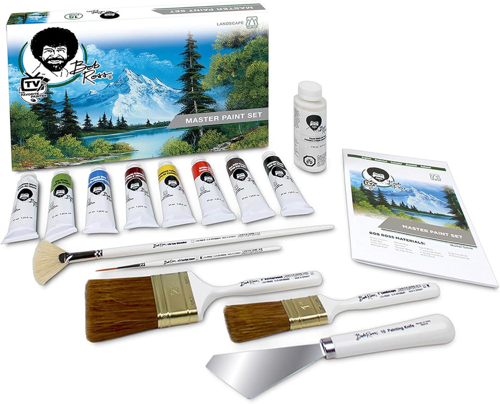 Jerry's Artarama Bob Ross Master Artist Oil Paint Set Includes Wood Art Supply Carrying Storage Case Sketchbox w/Palette