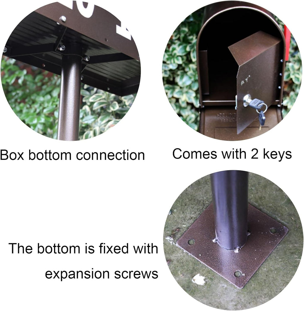 Mailboxes for Outside with Post, Mail Boxes for House Outside, Mailboxes, Black Mailbox, Post Mount Mailbox, Metal Mailbox and Post Kit, Lockable Outside Postbox(White)