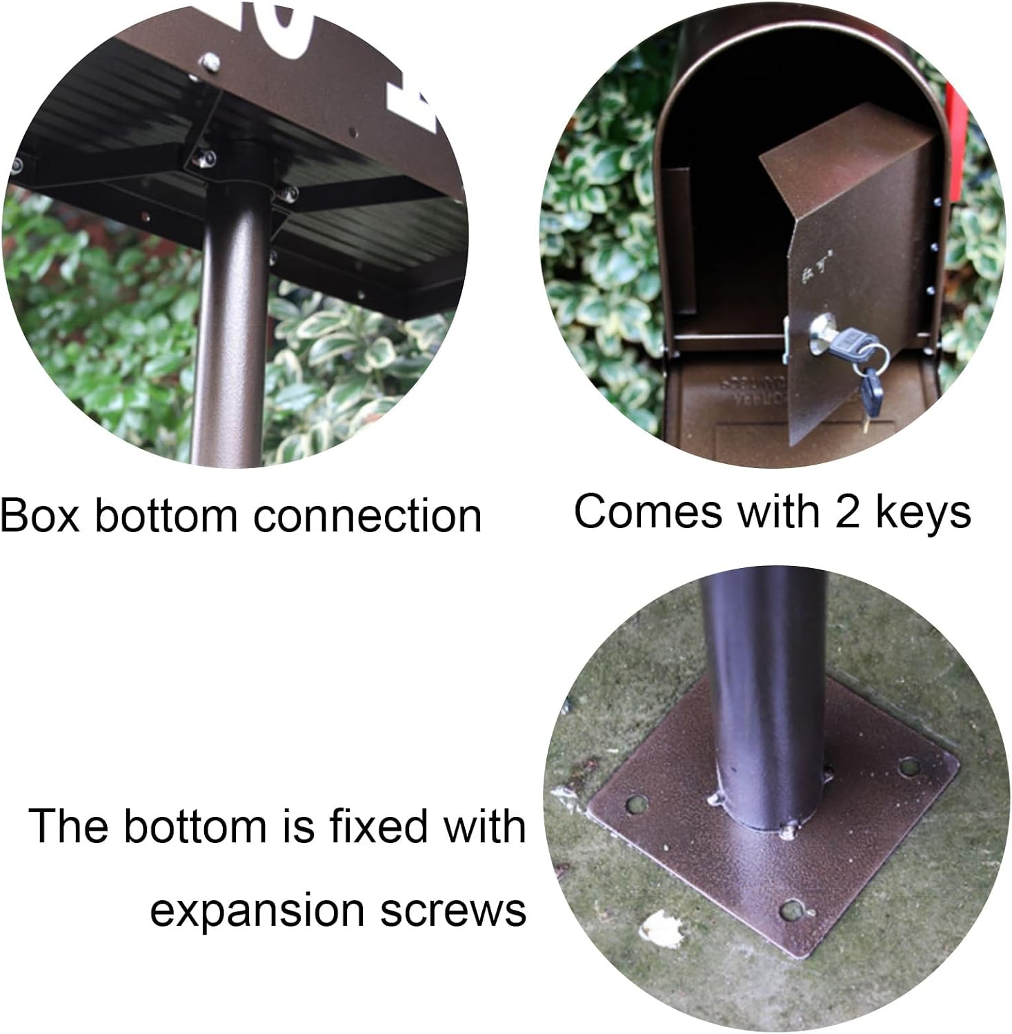 Mailboxes for Outside with Post, Mail Boxes for House Outside, Mailboxes, Black Mailbox, Post Mount Mailbox, Metal Mailbox and Post Kit, Lockable Outside Postbox(Brown)