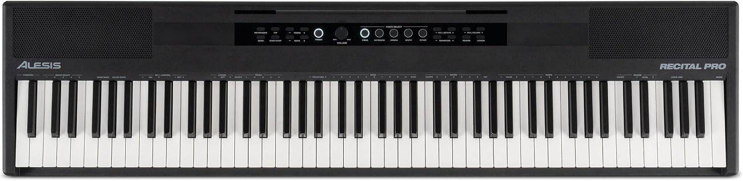 Alesis Recital Pro MKII 88-Key Digital Piano with Weighted Hammer-Action Keys, Speakers, 25 Sounds, USB MIDI and Audio, Sustain Pedal, Skoove and Melodics Piano Lessons