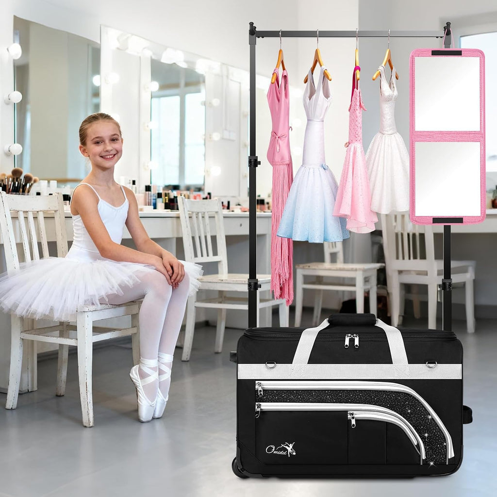 Dance Bag with Garment Rack, 28' Rolling Dance Suitcase Competition Duffle Bag with Garment Rack & Wheels | Versatile Compartments, Upgraded Stable System for Dance Shows, Travel, Cheer, Recital