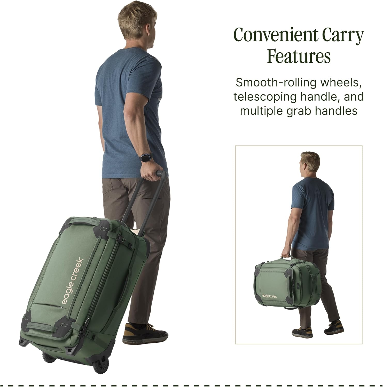 Eagle Creek Gear Warrior XE 2-Wheel Luggage to Keep Travel Items Organized - Smooth Rolling Wheels - Telescoping Handle - Padded Laptop Pocket - Jungle Green - 27'
