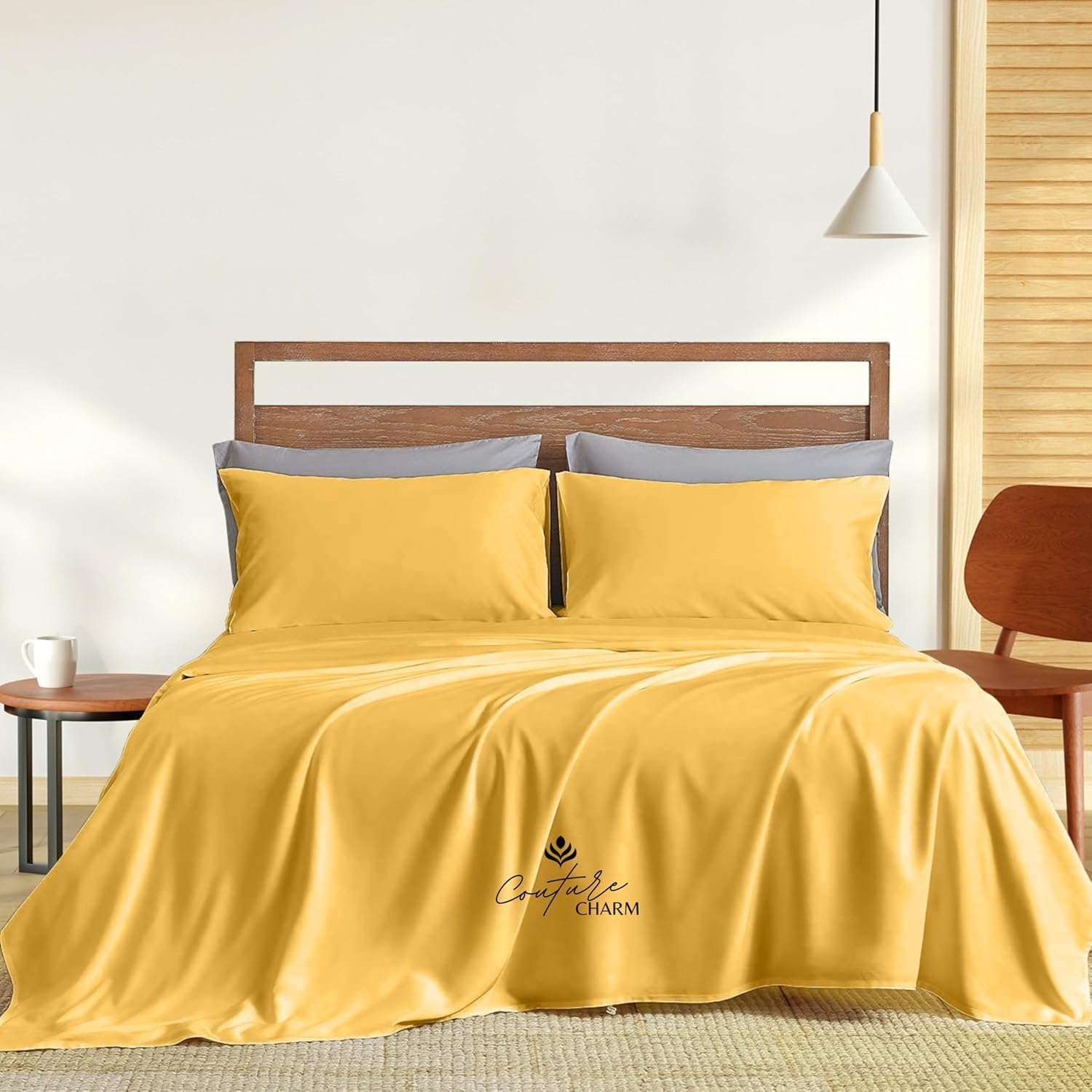 Queen Size 1000 Thread Count 100% Egyptian Cotton Sheet Set, 4-Piece, Sateen Weave, with 10-12' Inch Deep Pocket Snug Fit (Solid, Gold)