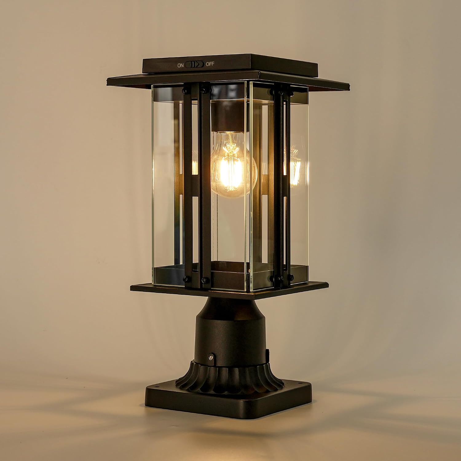 LUTEC Solar Lamp Post Light, 200 Lumens Dusk to Dawn Craftsman Style Post Light Waterproof Solar Powered with Pier Mount Base, Aluminum Post Lights Perfect for Outside