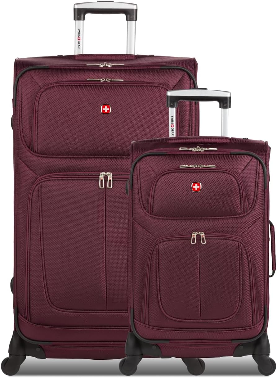 SWISSGEAR Sion Softside Expandable Spinner Luggage Durable Lightweight Travel Suitcase, Merlot, 2-Piece Set (Carry-On/Large)
