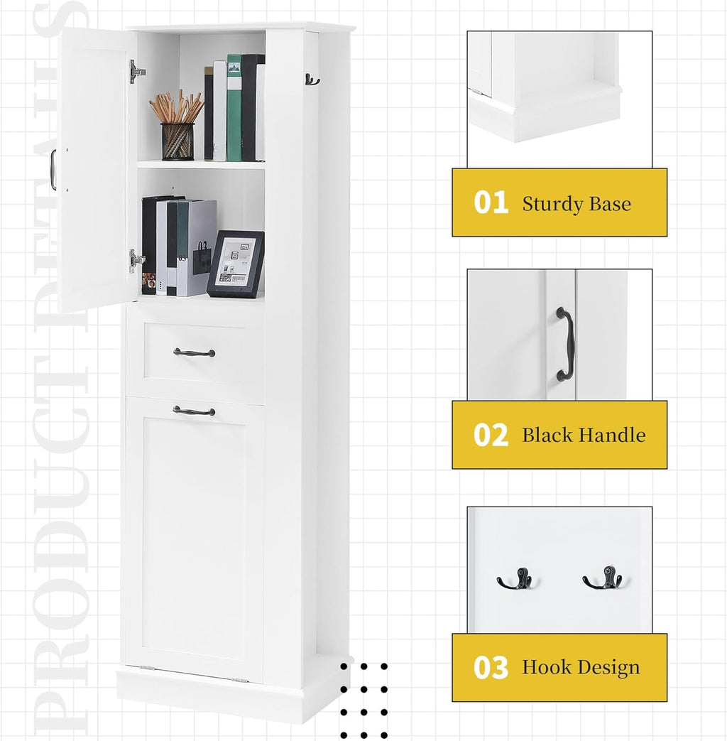 Tall Bathroom Storage Cabinet with Tilt-Out Compartment, Space Saving Bathroom Accent Storage Cabinet with Adjustable Shelves, Modern Freestanding for Home Kitchen, Living room (White Style5)