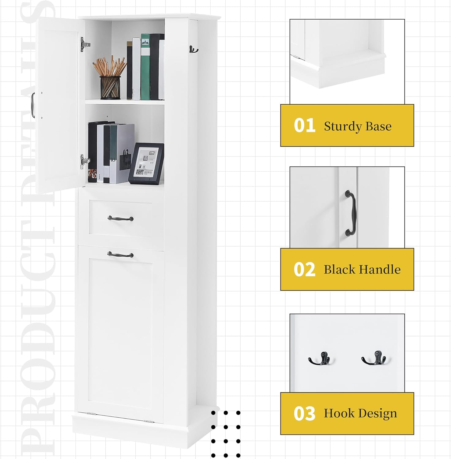 Tall Bathroom Storage Cabinet with Tilt-Out Compartment, Space Saving Bathroom Accent Storage Cabinet with Adjustable Shelves, Modern Freestanding for Home Kitchen, Living room (White Style5)