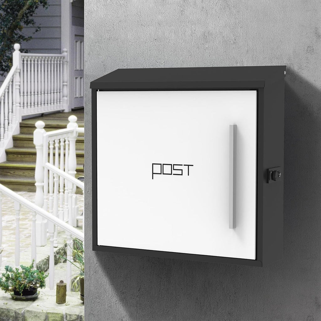 Locking Mailbox Wall Mount, Mailboxes for Outside with Combination Lock, Galvanized Steel Large Capacity Delivery Postbox, Metal Mail Box, Top Insert, 15×4×15in(White)