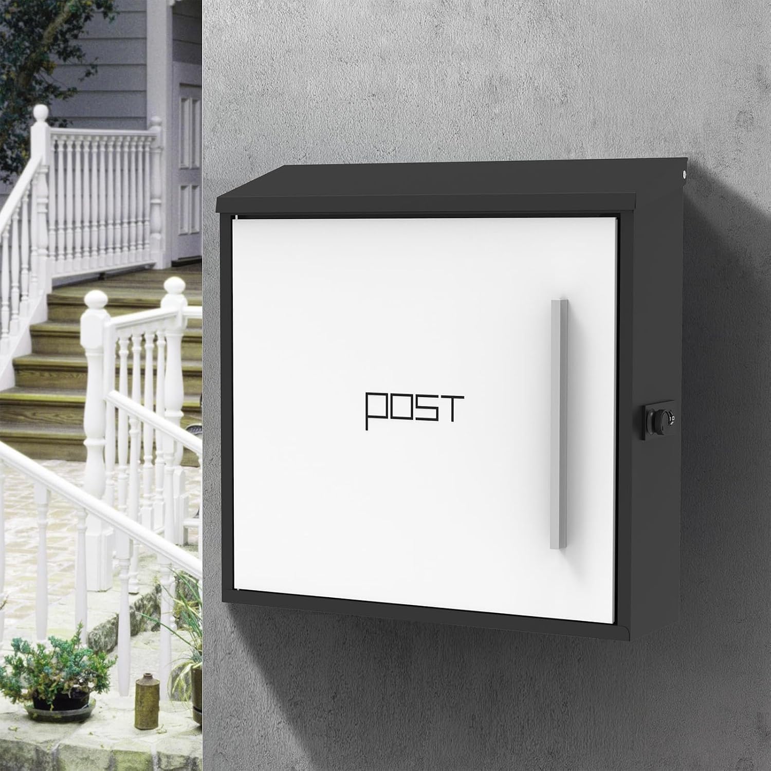 Locking Mailbox Wall Mount, Mailboxes for Outside with Combination Lock, Galvanized Steel Large Capacity Delivery Postbox, Metal Mail Box, Top Insert, 15×4×15in(White)