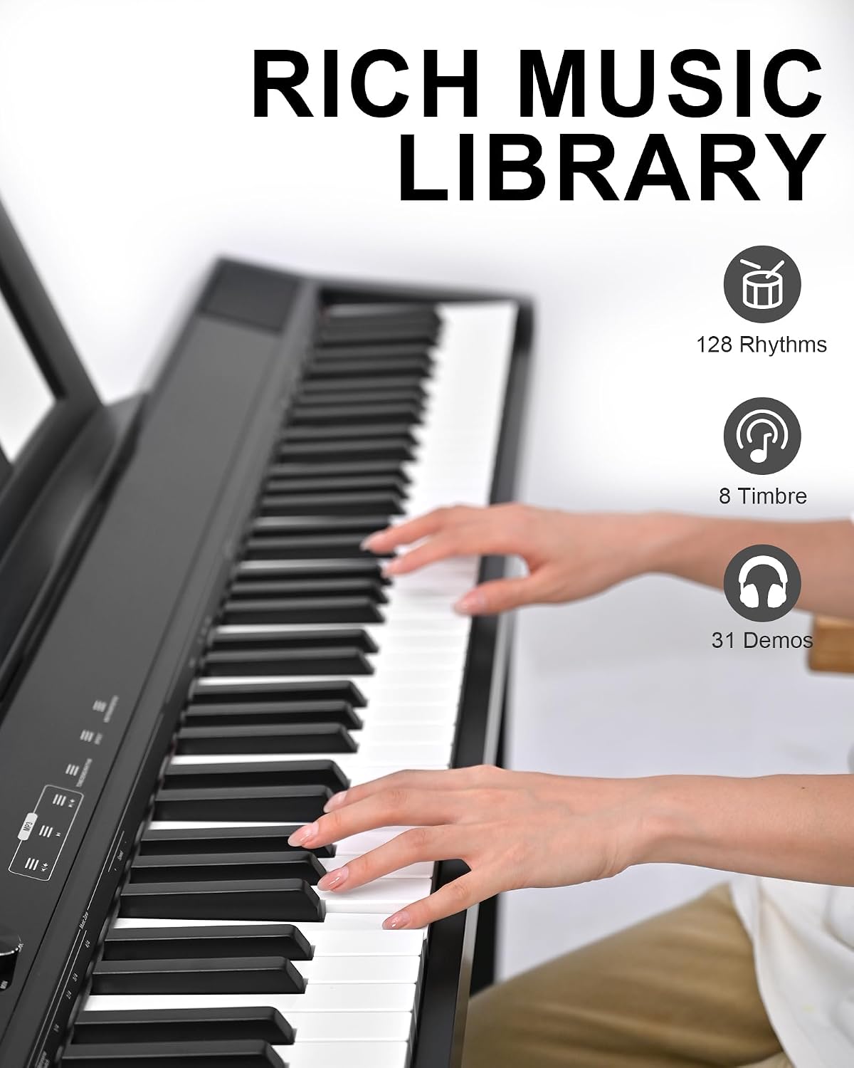 S-200 Beginner Keyboard Piano - 88 Key Full-Size Weighted Digital Piano, Portable Electric Piano with Sustain Pedal, Power Supply, Dual Headphone Jack, USB-MIDI, and MP3 Player,Black