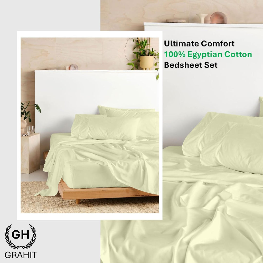 100% Egyptian Long Staple Cotton Bedsheet Set, 800 Thread Count, 6-PC Sheets Set, Ivory Color, King Size, 15 Inch Deep Pocket of Fitted Sheet, Soft Sateen Weave Breathable