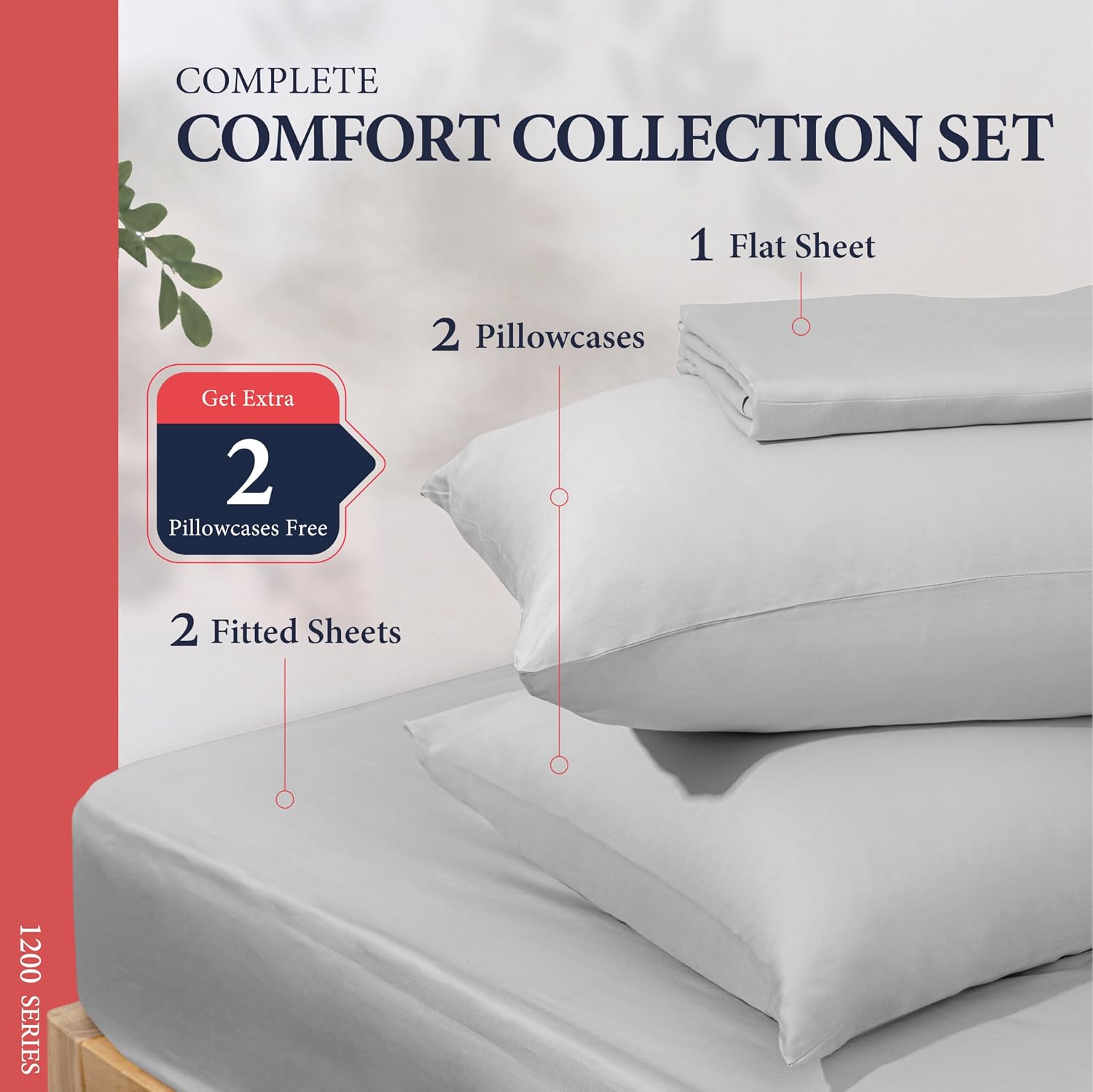 100% Egyptian Cotton Split King Sheets Sets for Adjustable Bed - Luxury 1200 Series Signature Collection Split King Sheets (5 PC, Light Grey), Soft Cooling 17' Deep Pocket Hotel Sheet