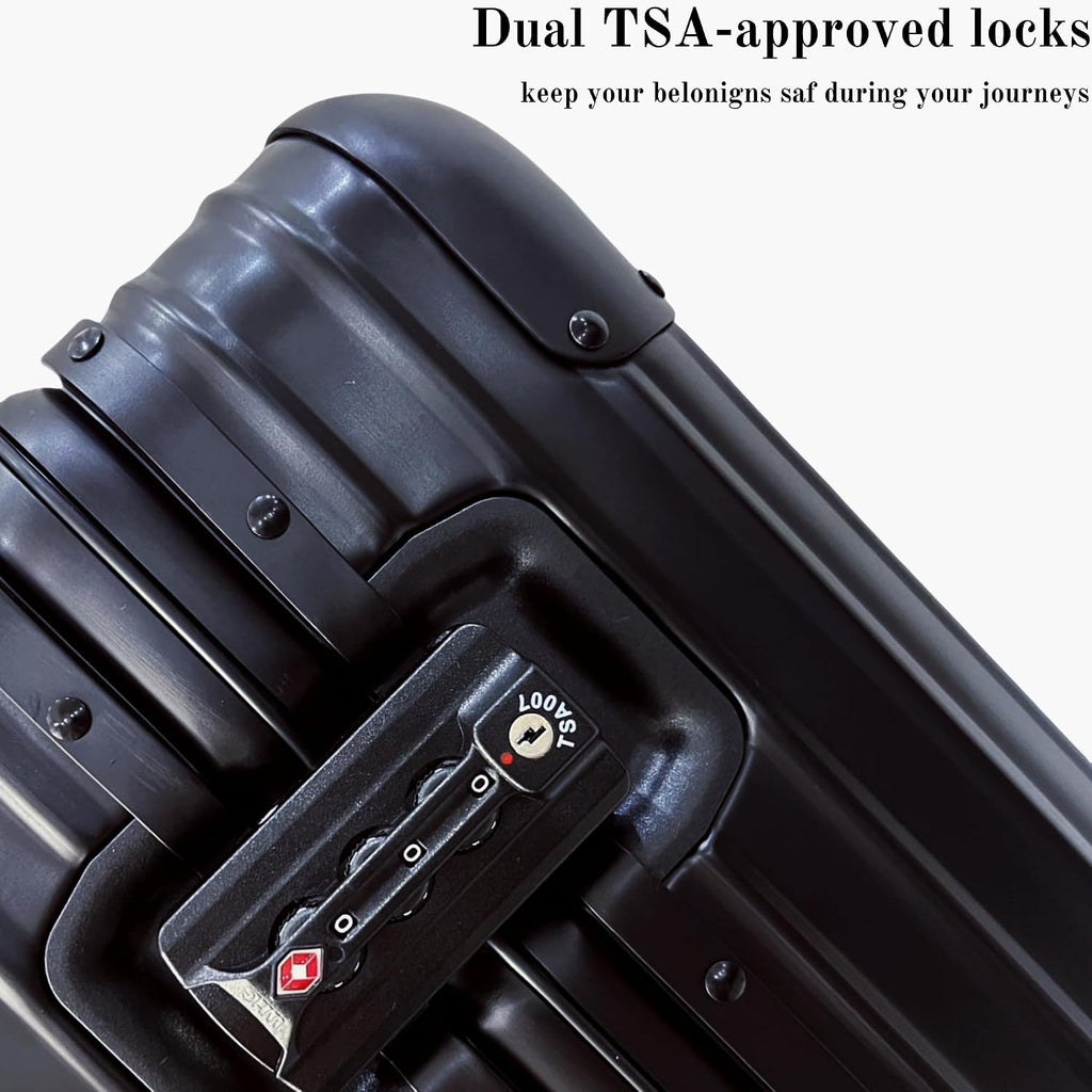 Full Aluminum Camera Carry-On Luggage DSLR Shockproof TSA lock Photography Gear Case with Removable Dividers & 360° detachable Wheels Luggage Rolling trolley case storage case (black)