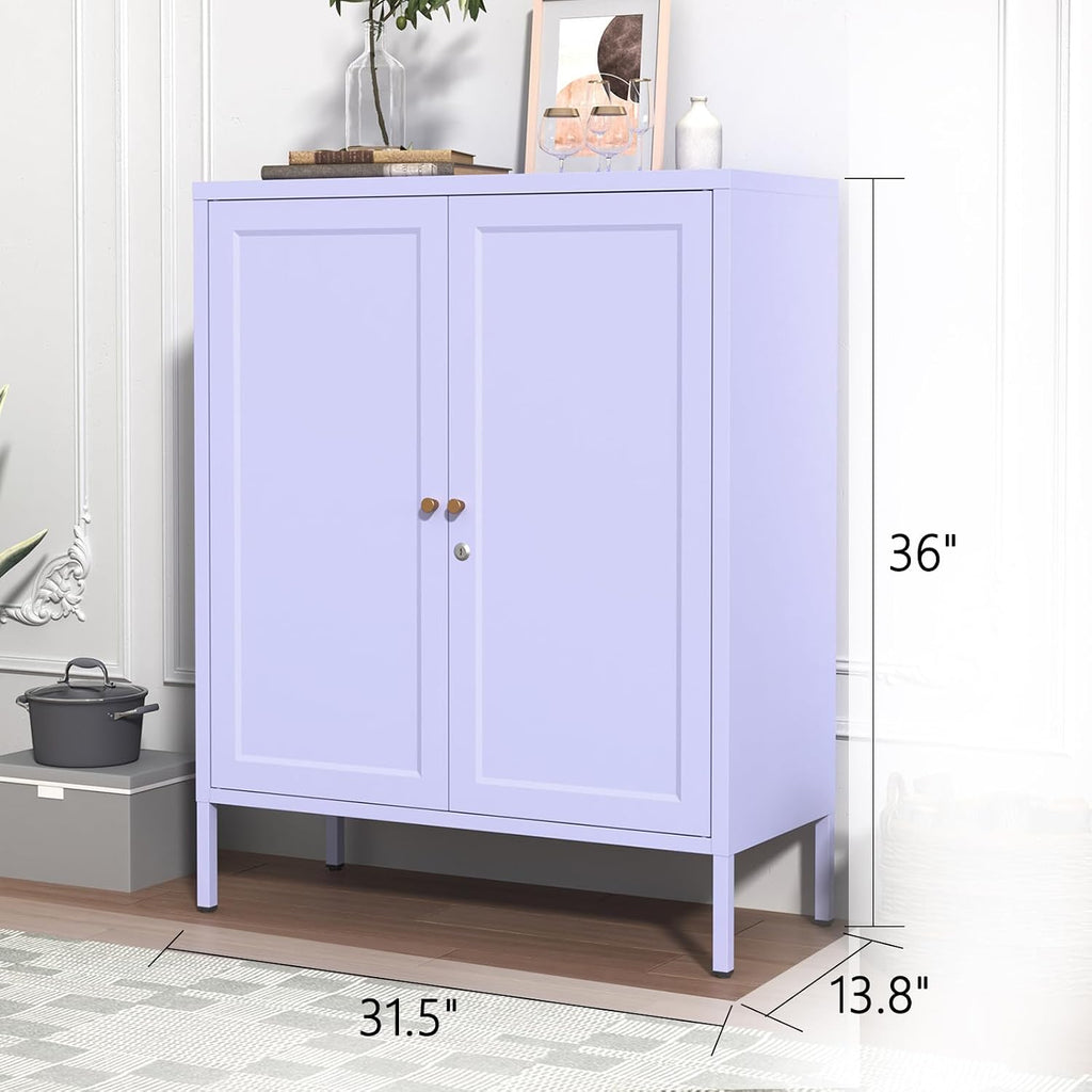 Lockable Metal Storage Cabinet Double Door Metal Cabinet Home Decor Cabinet with Adjustable Shelves Coffee Bar Cabinet Suitable for Living Room and Dining room Purple 13.8' D x 31.5' W x 36' H