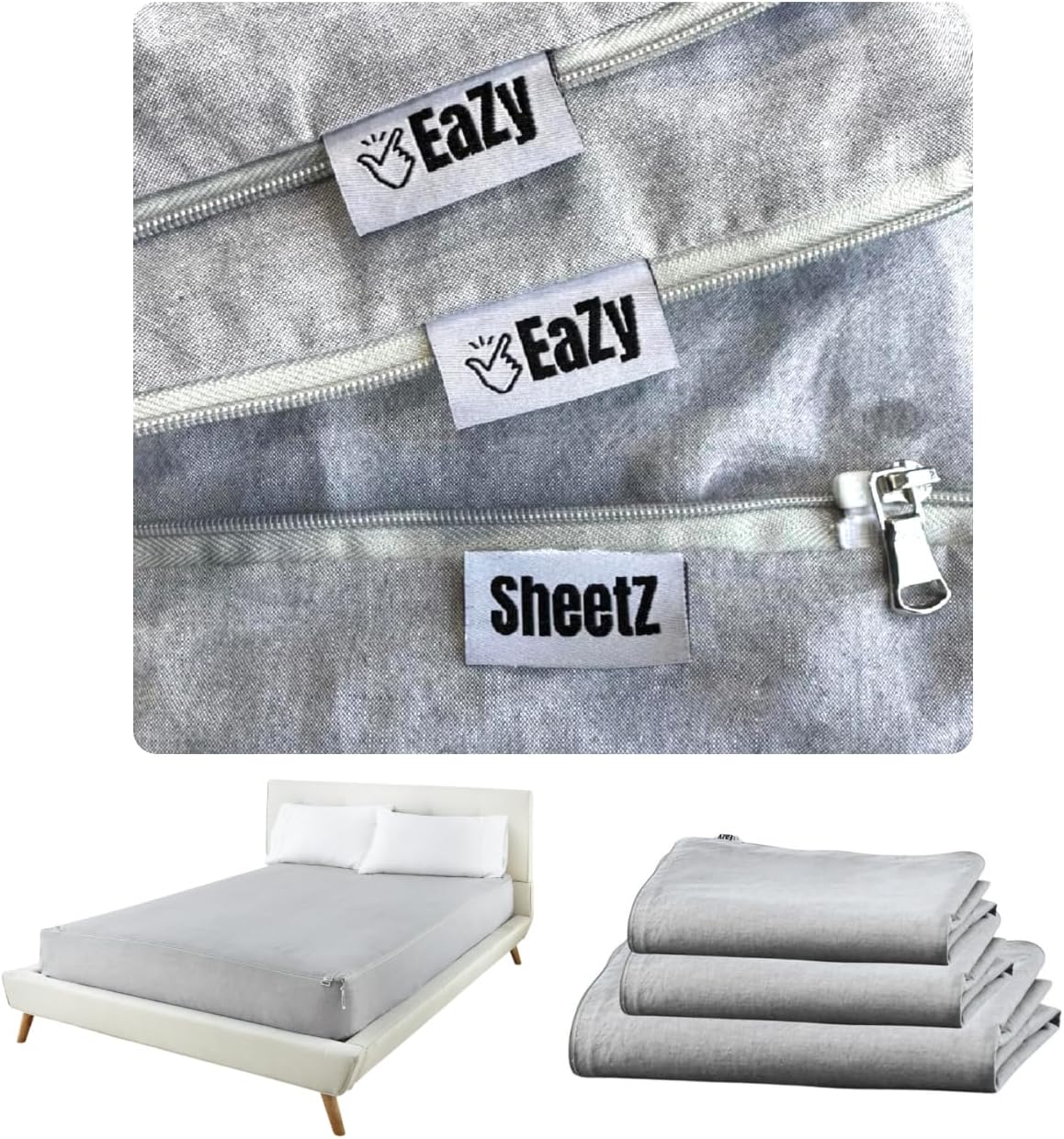 Eazy Sheetz®: Fitted Sheets That Won't Pop Off | Zipper Sheets, Stay-On Sheets, Fitted Zipper Sheets, Zip On Sheet Design (Gray) Crisp Cotton -Twin 38X75X12 Regular (11-13 inch Depth) TWR12G