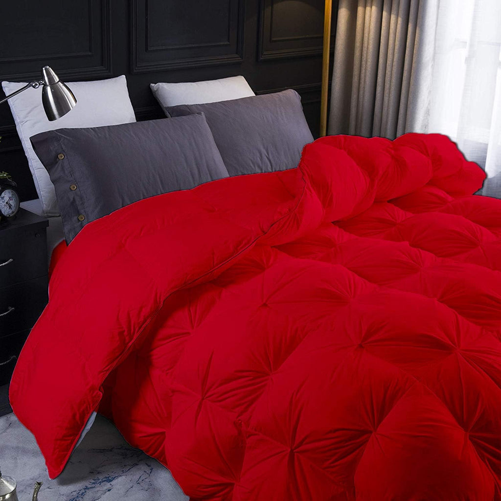 Red All Season Down Alternative Pintuck Comforter- Oversized King Size 116 x 98 Inches 1 pc Pinch Pleated Comforter 600 GSM & 4 - Corner Tabs 100% Egyptian Cotton- Red Solid