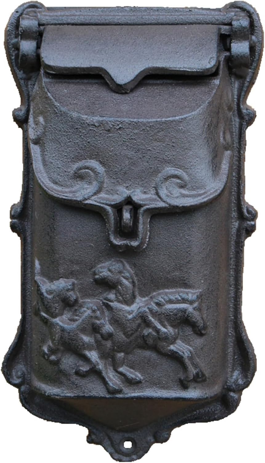 European Cast Iron Wall Mounted Mailbox, Heavy Duty Vintage Letter Box for Outside Decorative Post Box for Villa Courtyard Garden