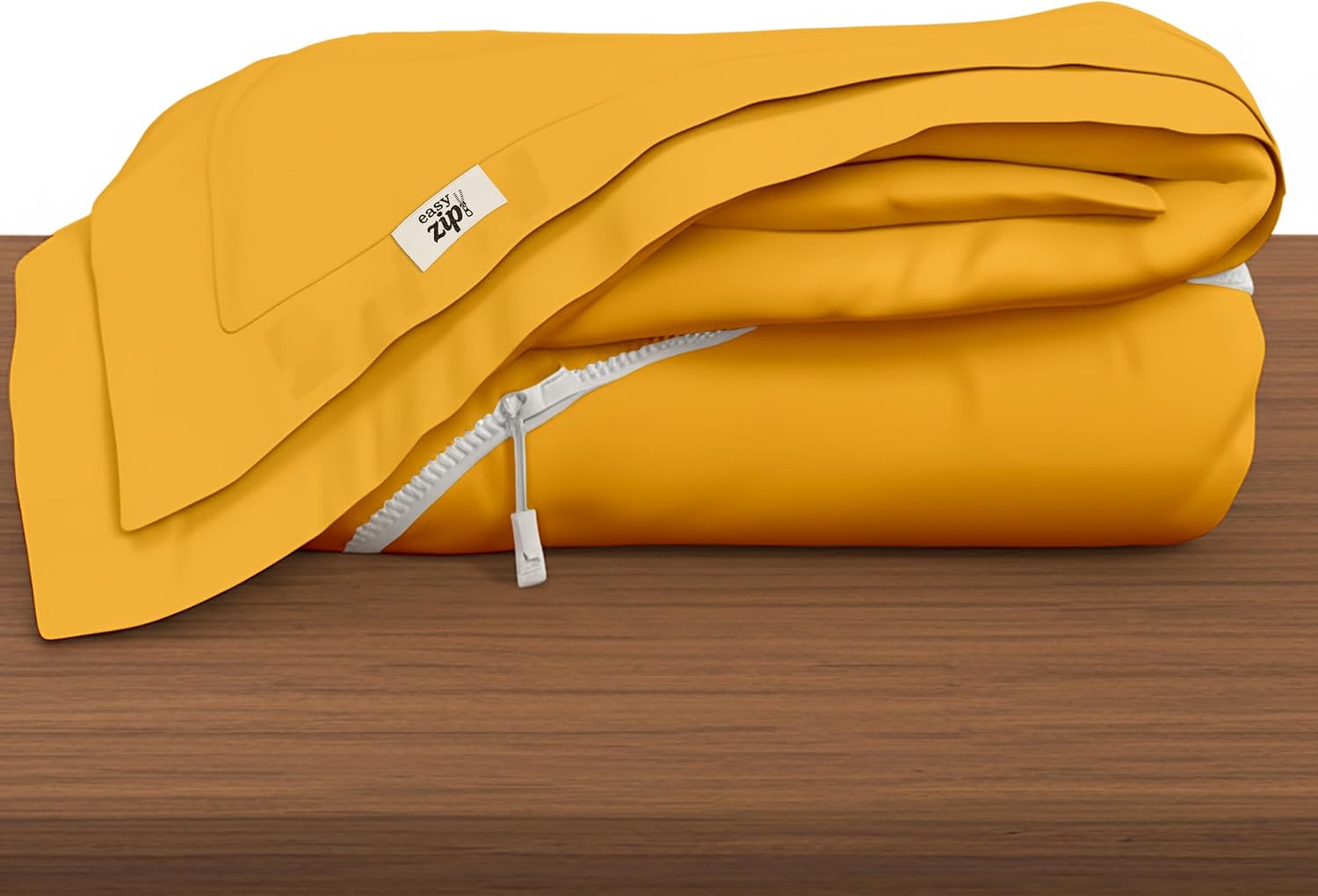 COTTON STICH 600 TC Zipper Fitted Sheet, 100% Egyptian Cotton, 18' Deep Pocket, Easy Zip Change, All-Around Secure Fit - Queen Size Bed - Gold Yellow