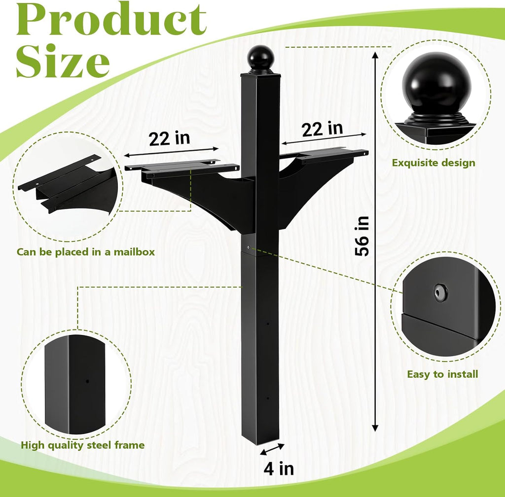 Colingmill Double Mailbox Post, Heavy Duty Iron Mailbox Stand Multifunctional Yard Solution for Duplex Homes Multi Family Homes(Mailboxes Not Included)