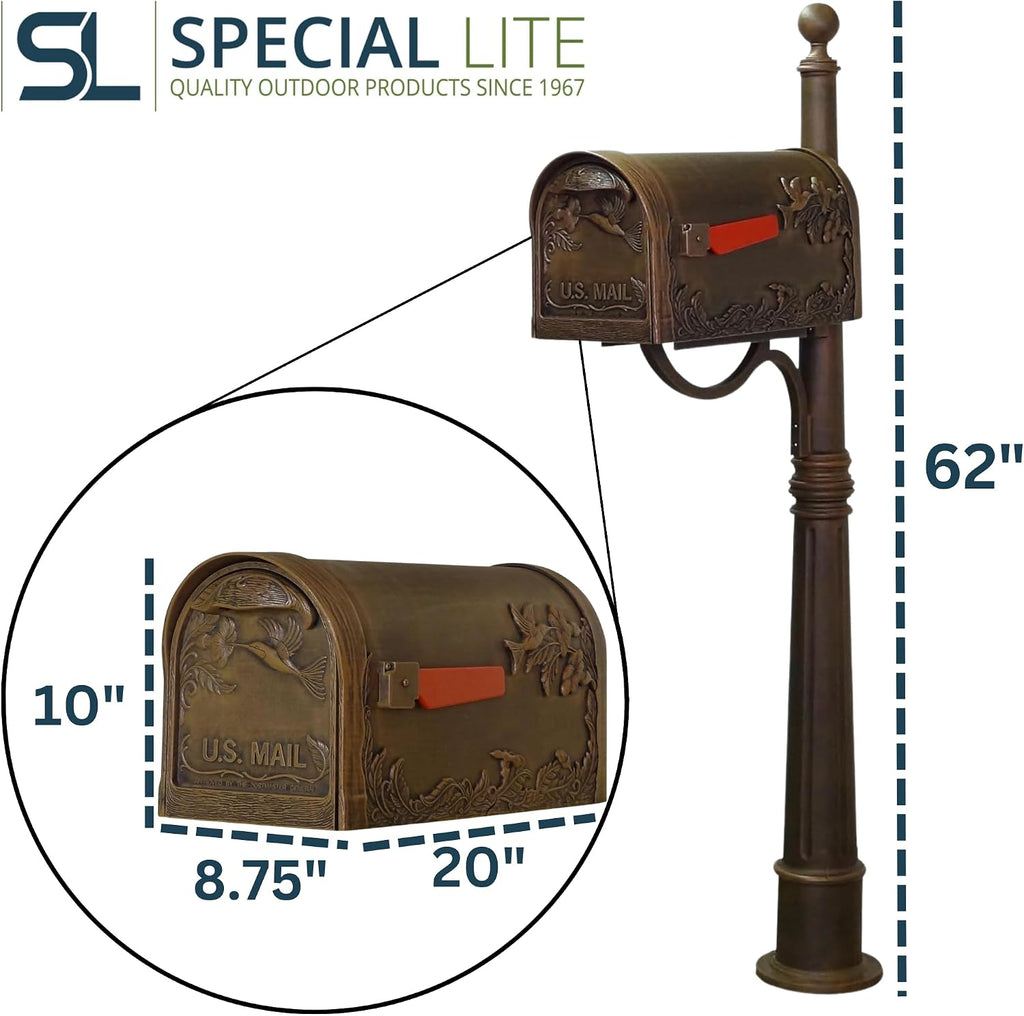 Special Lite Hummingbird Curbside Mailbox with Ashland Post - Copper Mailbox with Aluminum Post - SCB-1005_SPK600-CP