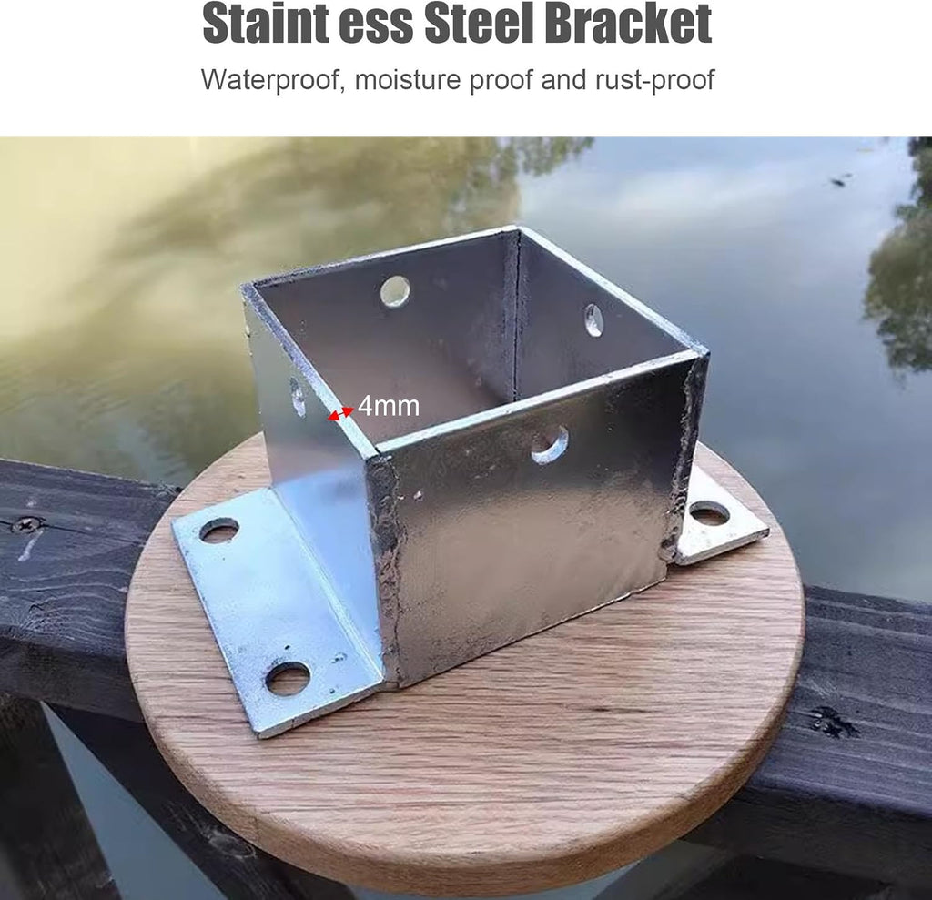 Stainless Steel Wood Fence Post Anchor Base - Square Railing Post Supports with Screws(145x145mm)