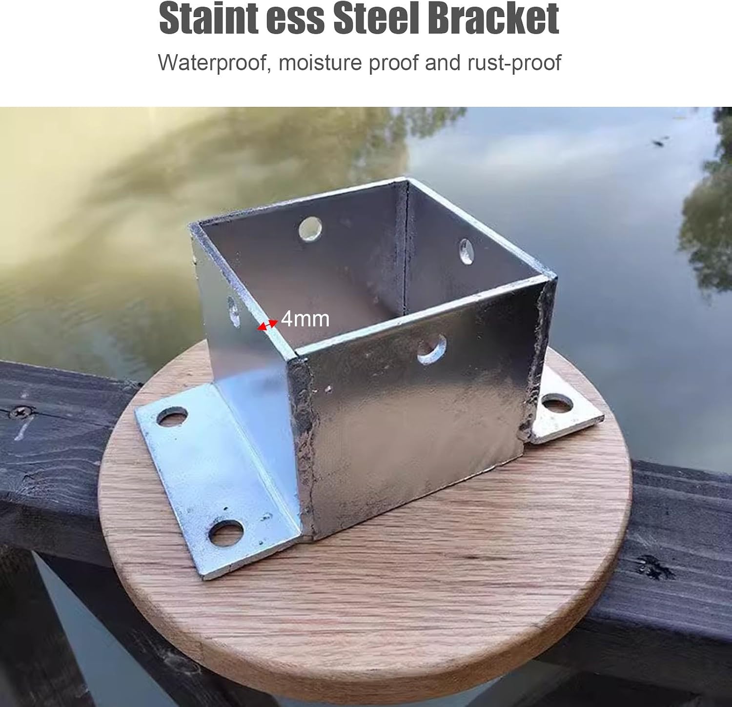 Stainless Steel Wood Fence Post Anchor Base - Square Railing Post Supports with Screws(145x145mm)