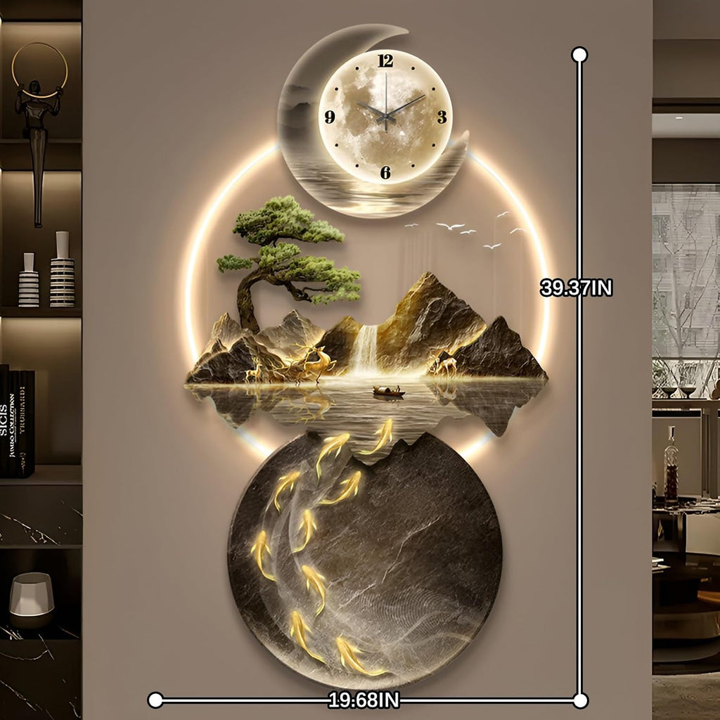 XQDYSG Wall Sculptures 3D Wall Art Decor Clock Plug-in Power Supply Home Decor Wall Modern Wall Hanging Sculpture Painting with LED Light for Bedroom Living Room Apartmen(Stylle D,19.6 * 39.37IN)