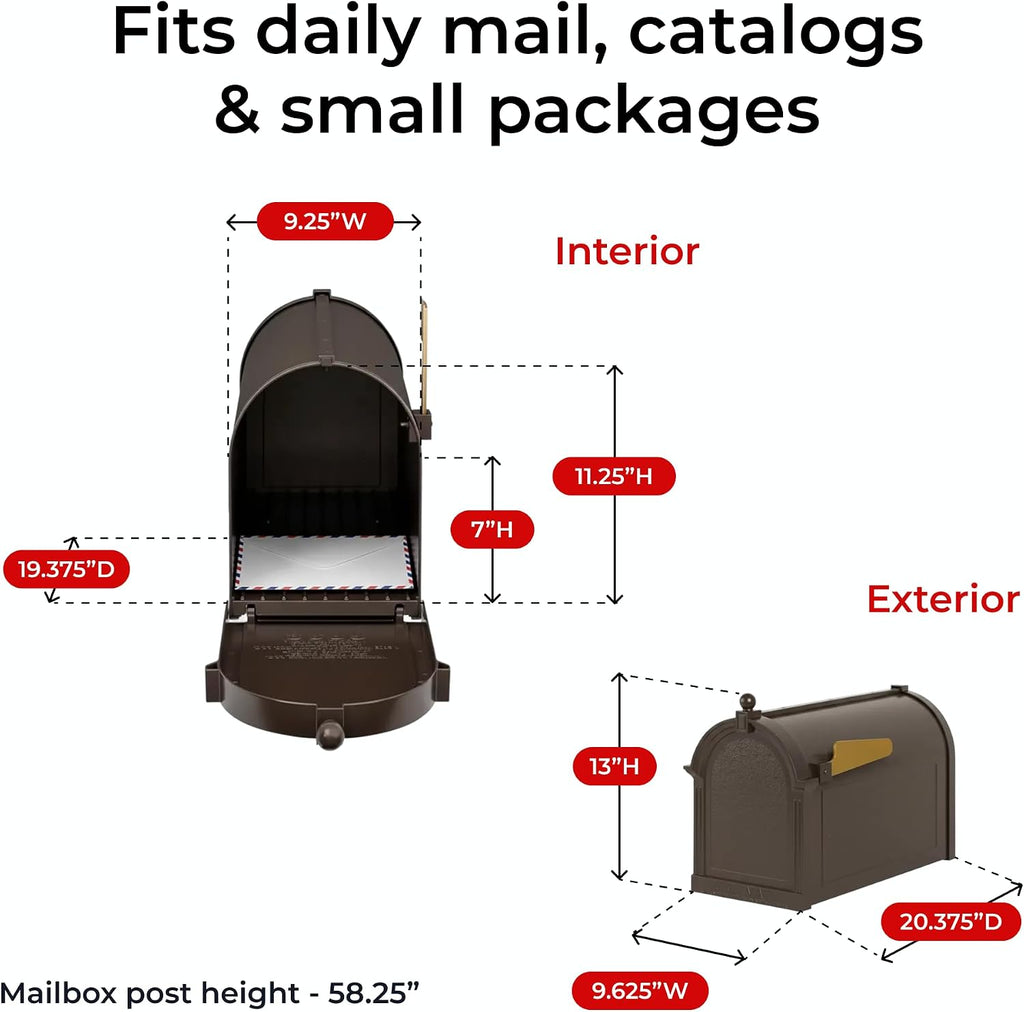 Whitehall Premium Mailbox Package with Personalized Address Plaques Classic Cast Aluminum Streetside Mailbox and Standard Post Designed to Enhance Your Home's Curb Appeal