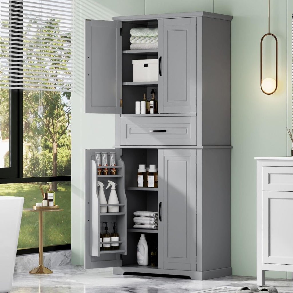 Tall Storage Cabinet with Adjustable Shelves, Large Drawer, and Door Storage Racks, 72' Kitchen Pantry Organizer with Magnetic Door Stopper and Metal Handles, Waterproof Finish for Home Use