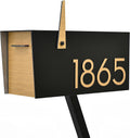Contemporary Post-Mount Mailbox - Aluminum Black Body with Aluminum Door, Numbers and Flag - Large Customized Mailbox - Type 4 (Bamboo Wood)