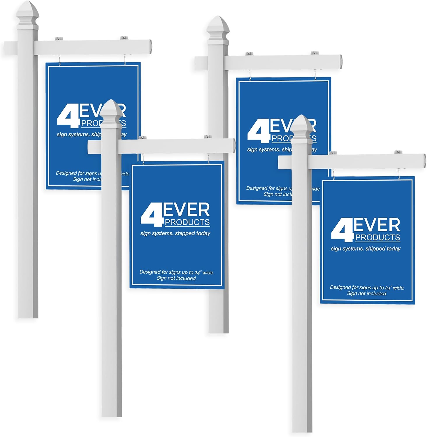 4Ever Products Vinyl PVC Real Estate Sign Post - White - 5' Tall Post - 4 Pack
