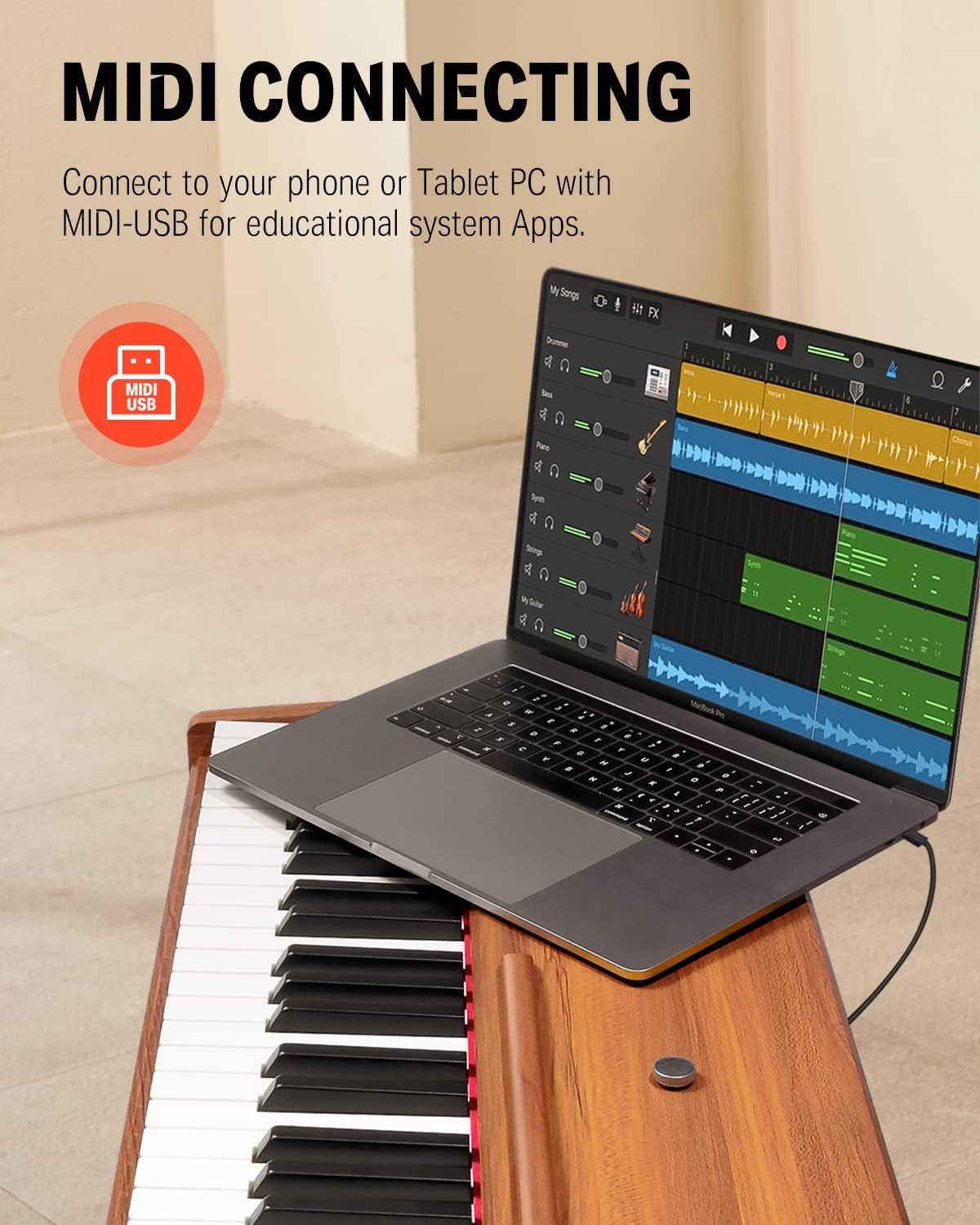 Donner DDP-80 Digital Piano 88 Key Weighted Keyboard, Full-size Electric Piano for Beginners, with Sheet Music Stand, Triple Pedal, Power Adapter, Supports USB-MIDI Connecting, Retro Wood Color