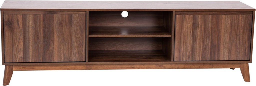 Flash Furniture Hatfield Mid-Century Modern TV Stand For 65+ Inch TV's - Walnut Laminate Finish - 70 Inch Media Center - Adjustable Center Shelf - Soft Close Doors