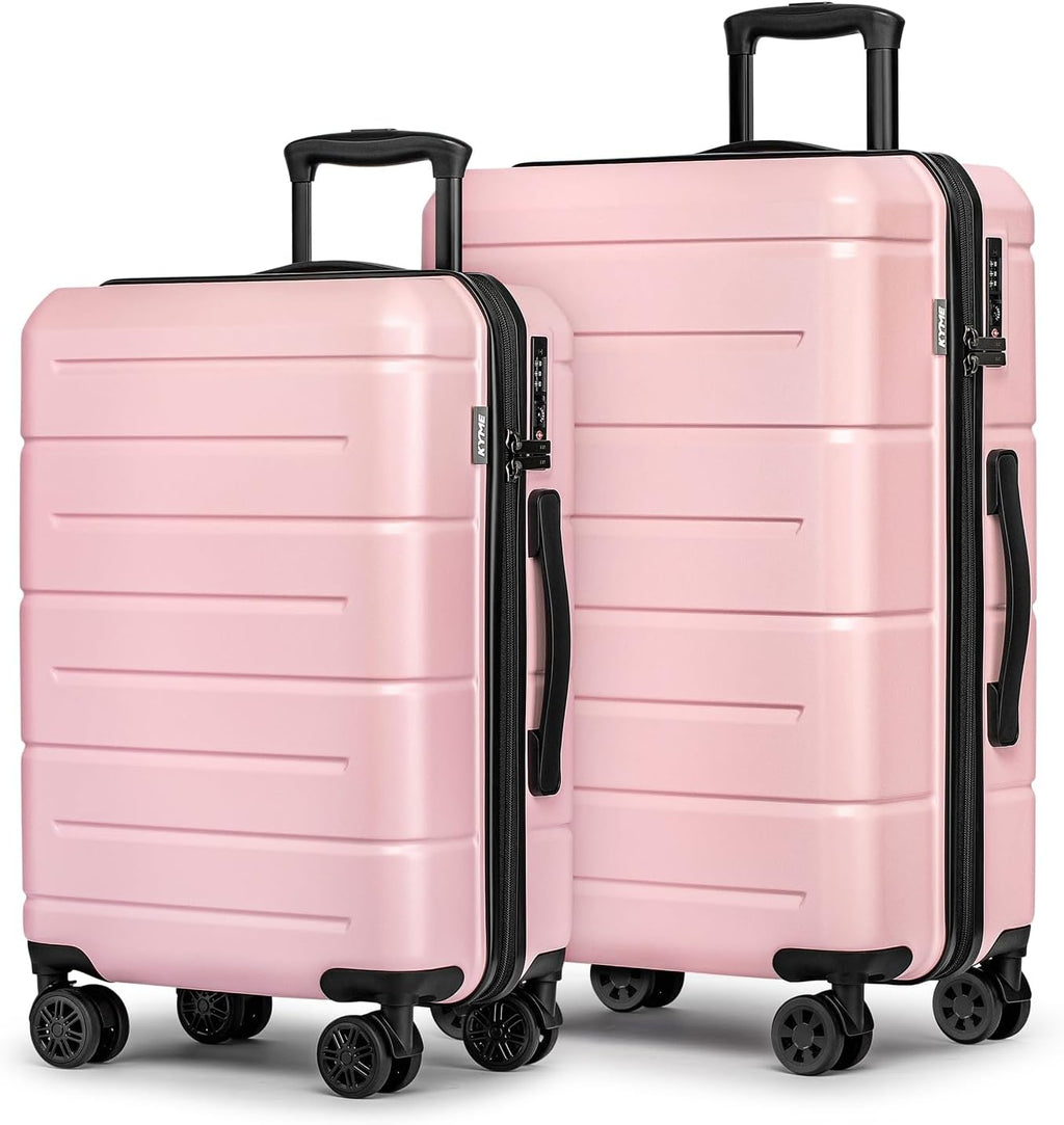 KYME Luggage Sets 2 Piece Suitcase Set Hardshell 20 inch/24 inch Luggage with Spinner Wheels Hardside PC+ABS Checked Large Suitcase with TSA Lock for Women Pink