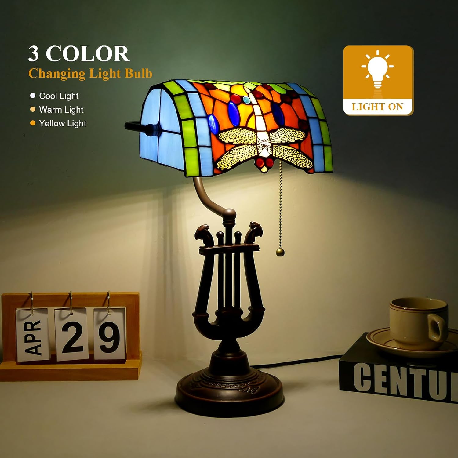 Tiffany Lamp Stained Glass Table Lamp 10 * 16 Inches Dragonfly Style Desk Reading Light