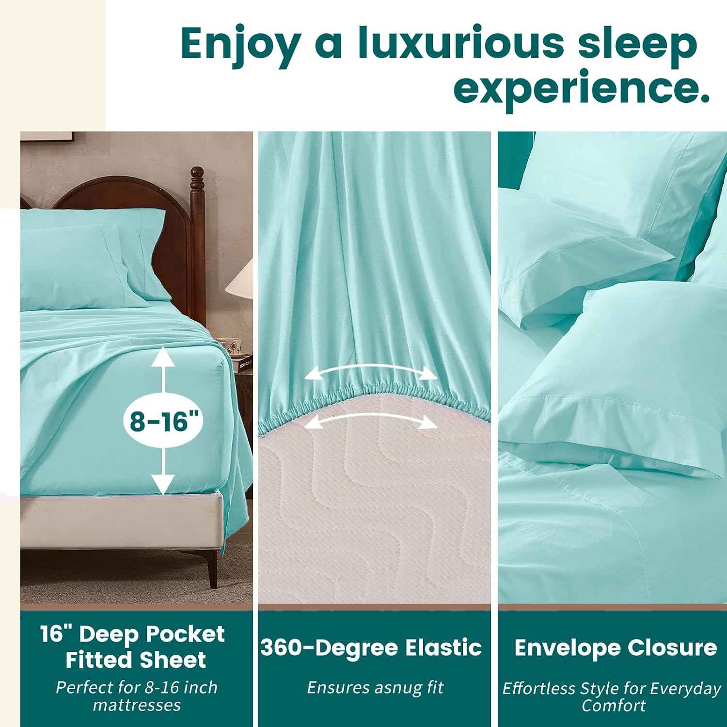 100% Linen Sheets Queen Size,Breathable & Durable 4-Piece Bed Flax Sheet Set,Soft All-Season Bedding for Hot Sleepers 16' Deep Pocket Oeko-TEX Certified,（Queen, Light Blue）