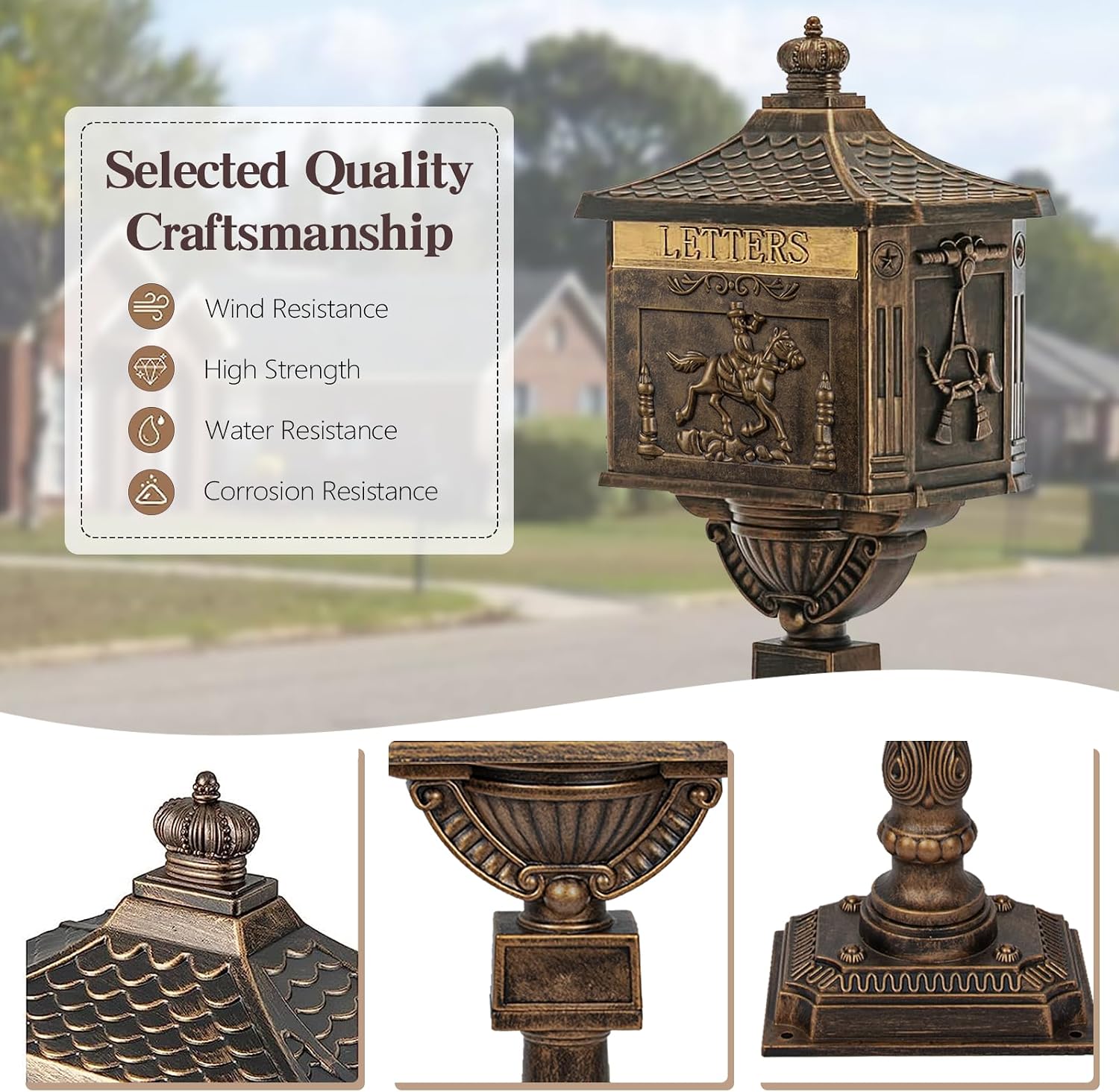 Mail Box Heavy Duty Mailbox Postal Box Security Cast Aluminum Vertical Pedestal … (Bronze)