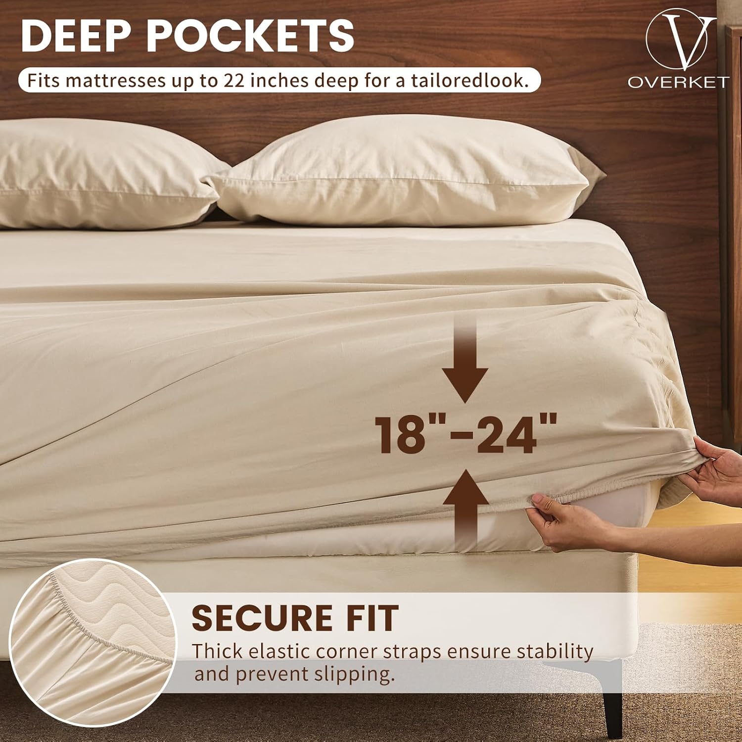 100% Linen Sheet Set King Size Extra Deep Pocket Fits 18-24 Inch Mattress, Breathable & Soft, Smooth 6-Piece Set for Thick Mattresses Hotel Luxury Bedding（King, Linen）