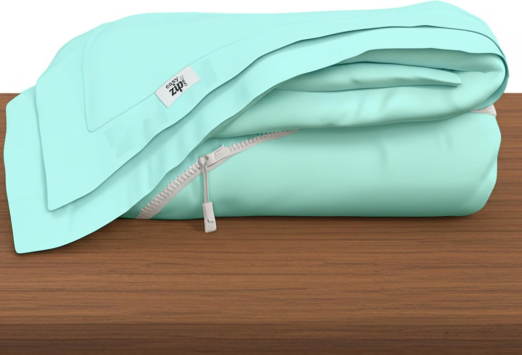 COTTON STICH 600 TC Zipper Fitted Sheet, 100% Egyptian Cotton, 18' Deep Pocket, Easy Zip Change, All-Around Secure Fit - Queen Size Bed - Aqua Blue